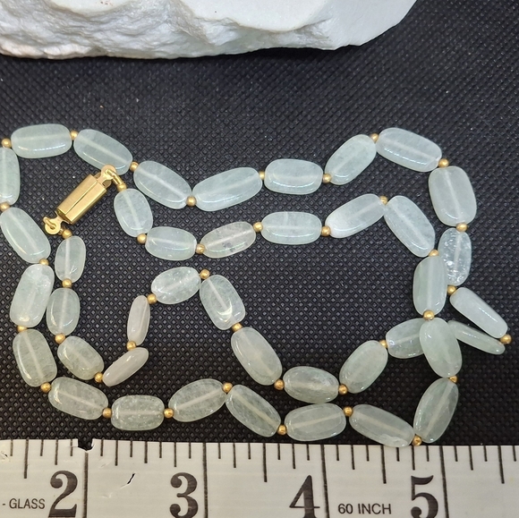 VINTAGE Jadeite Beaded Necklace with Golden Accents 24" - Picture 4 of 7